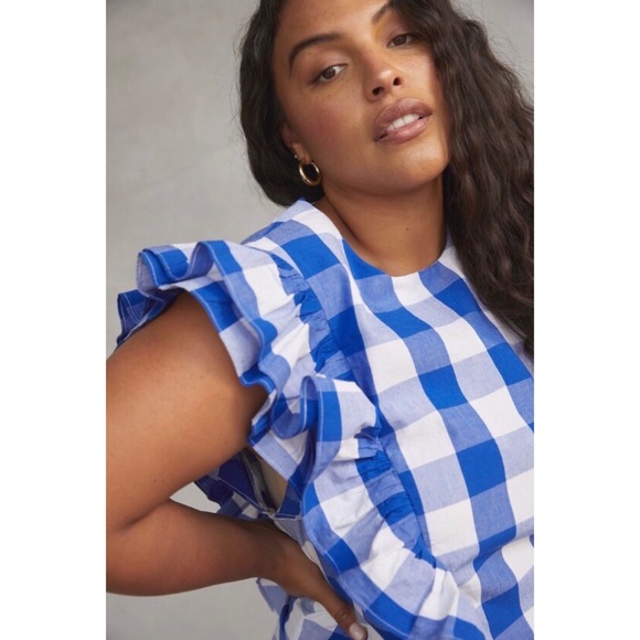 NWT ANTHROPOLOGIE WHIT TWO CASCADE RUFFLED BLOUSE IN BLUE - Picture 4 of 9